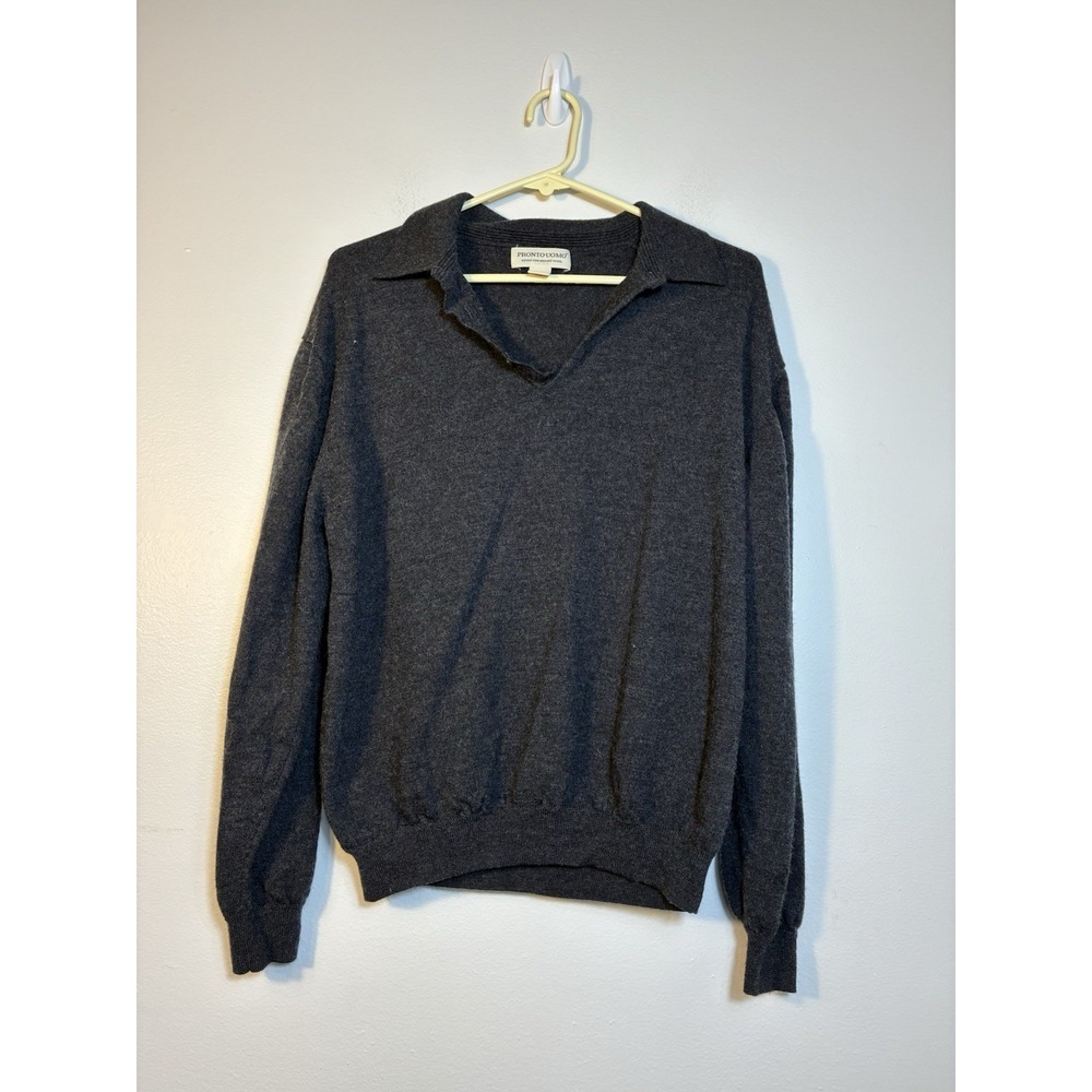 pronto‎ uomo 100% Merino Wool Sweater Sz Large Gray Pullover Quite Luxury